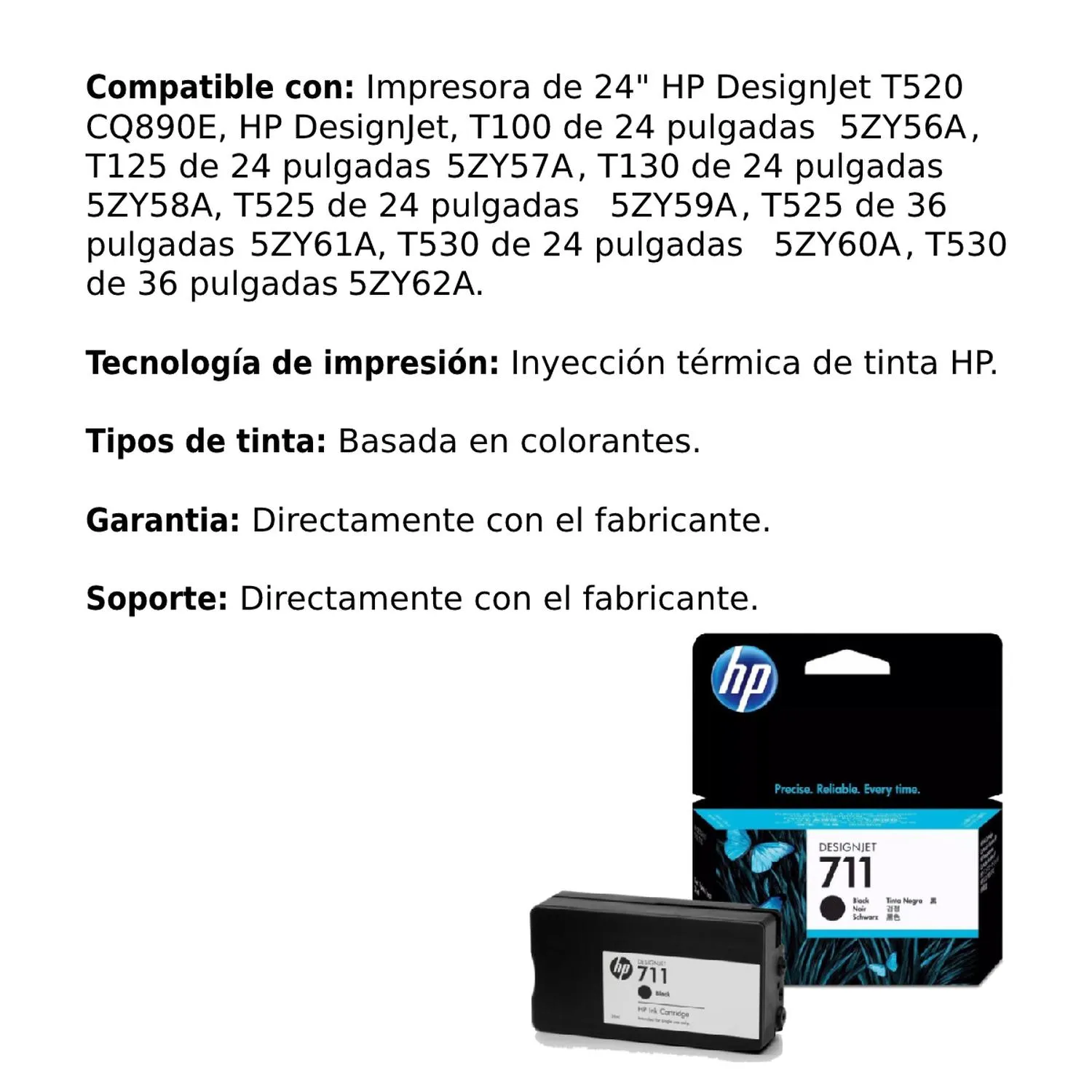 Cartucho Original De Tinta Hp 711 Negro, 38ml