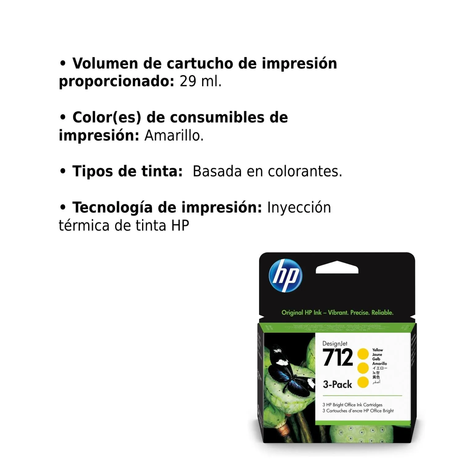 Cartucho Original De Tinta Hp 712 Amarillo 3 Pack, 29ml