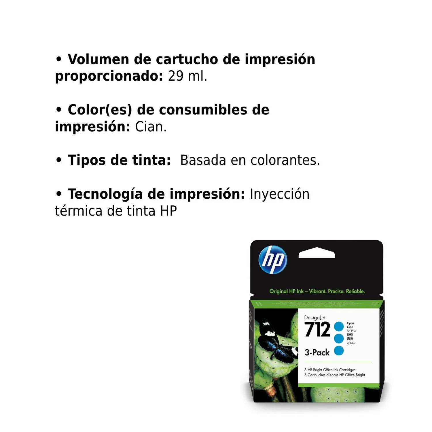 Cartucho Original De Tinta Hp 712 Cian 3 Pack, 29ml