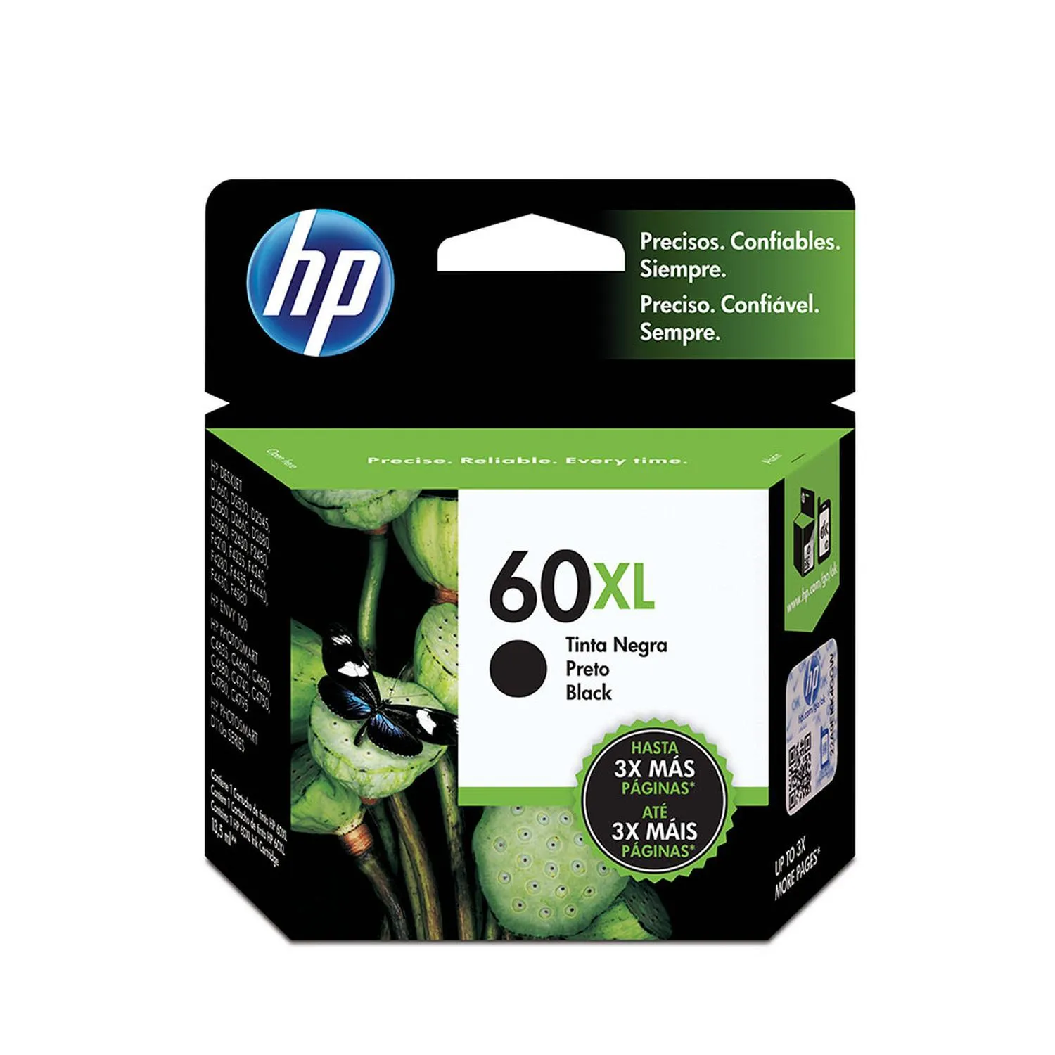 Cartucho Original De Tinta Hp 60xl Alto Rendimiento Negra, 600 Páginas, 12 ml