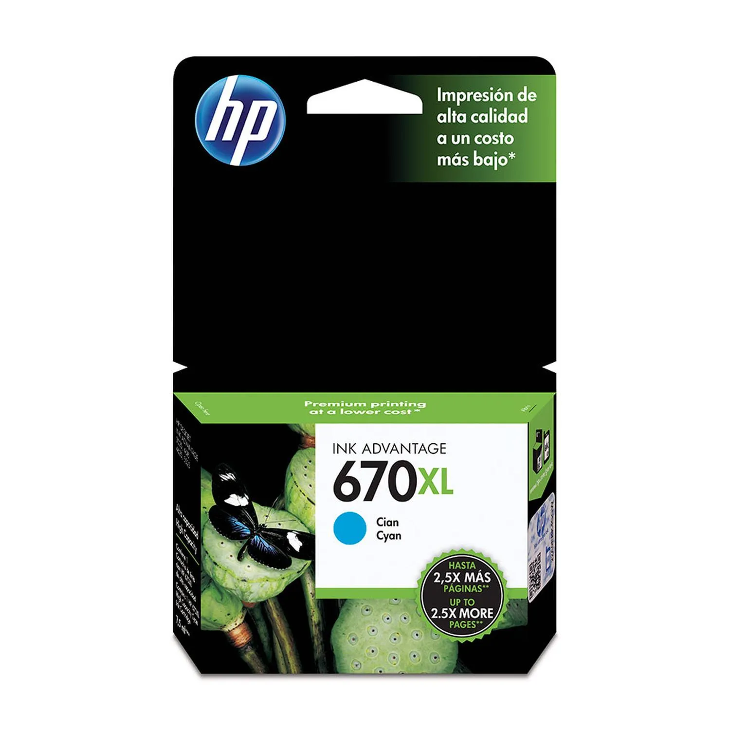 Cartucho Original De Tinta Hp 670xl Alto Rendimiento Cian, 750 Páginas, 7.5 ml