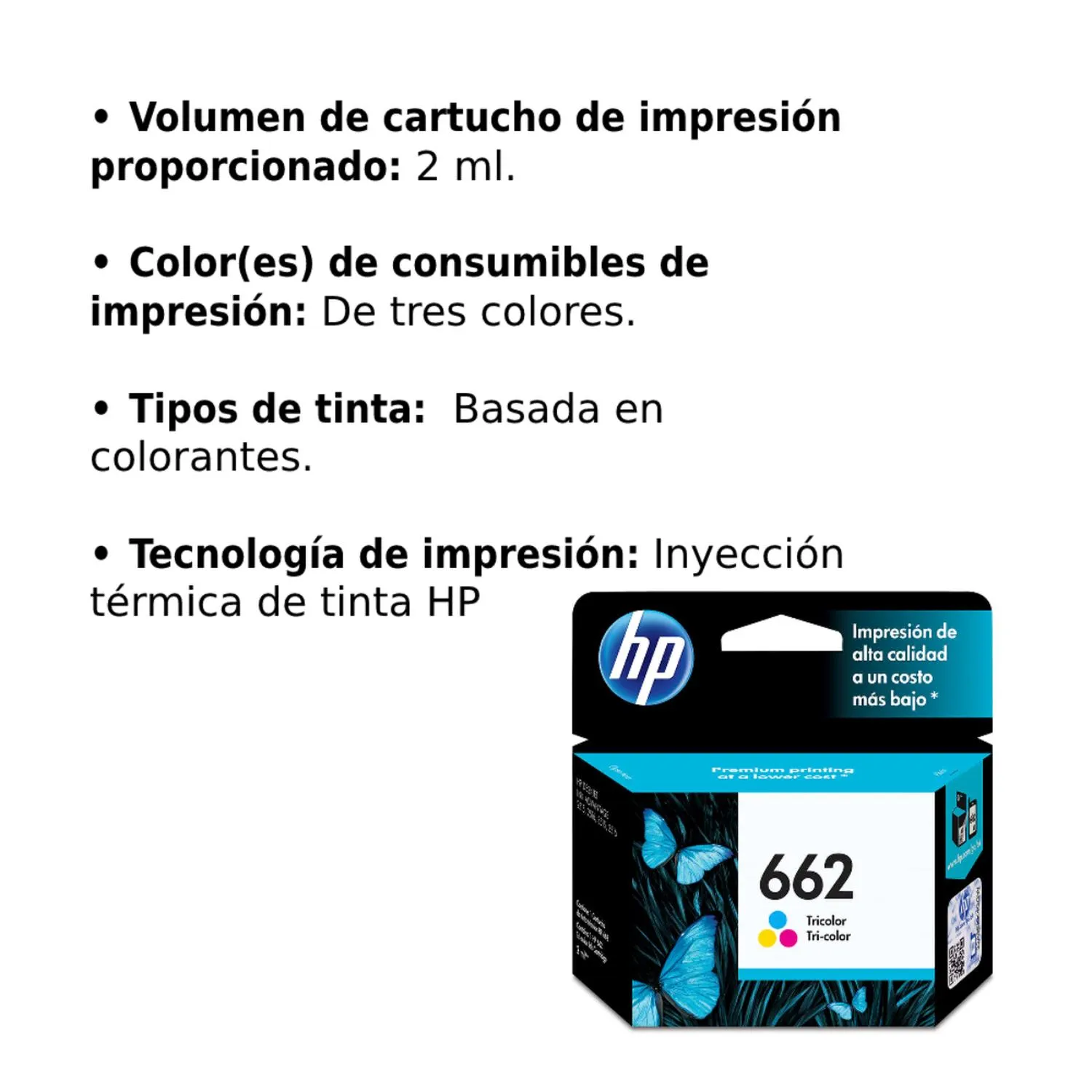 Cartucho Original De Tinta Hp 662 Tricolor, 100 Páginas, 2 ml