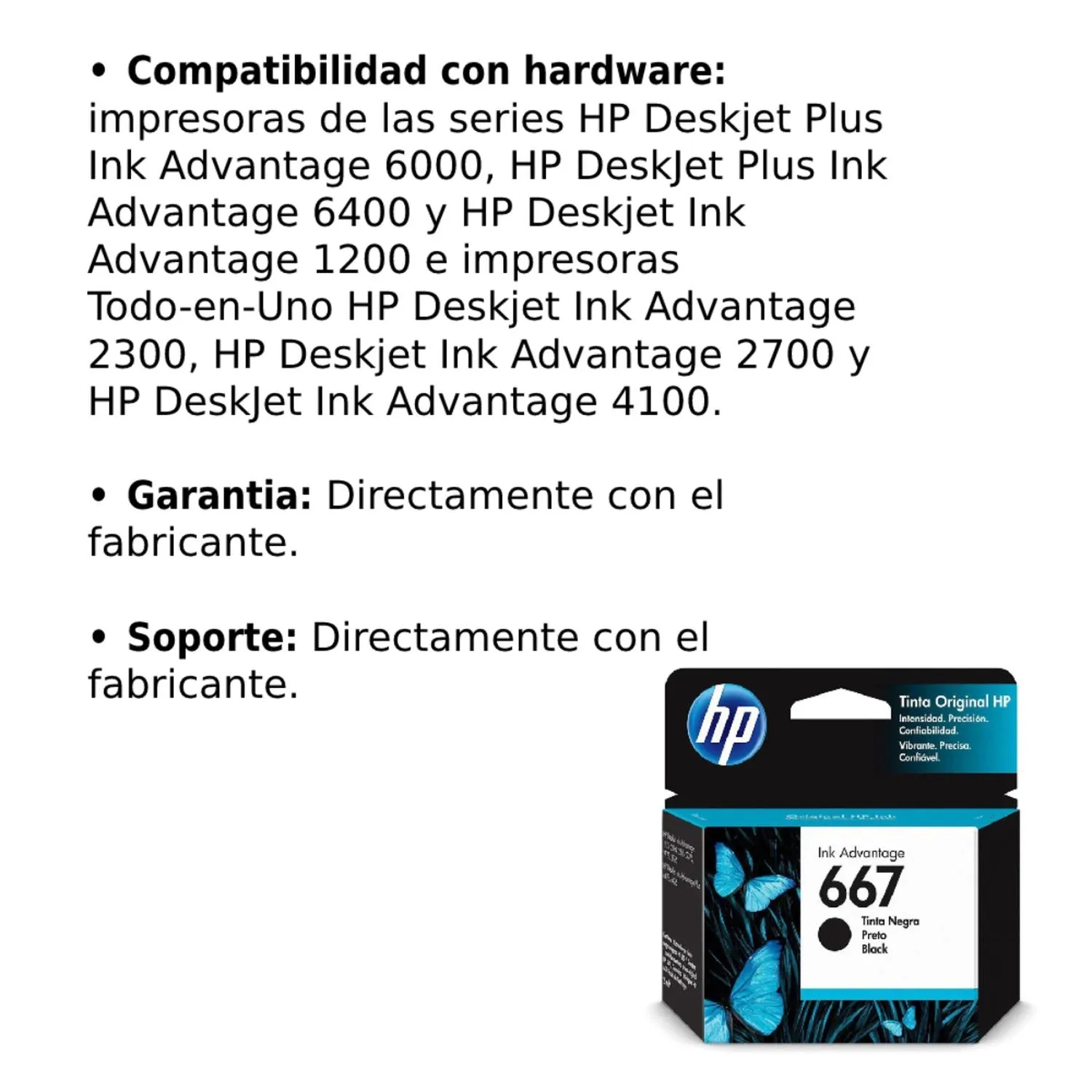 Cartucho Original De Tinta Hp 667 Negro, 120 Páginas, 2 ml