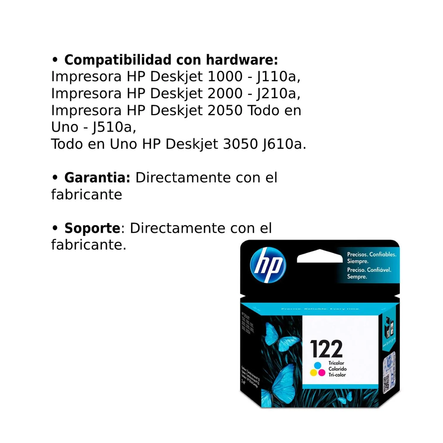 Cartucho Original De Tinta Hp 122 Tricolor, 100 Páginas, 1.5 ml