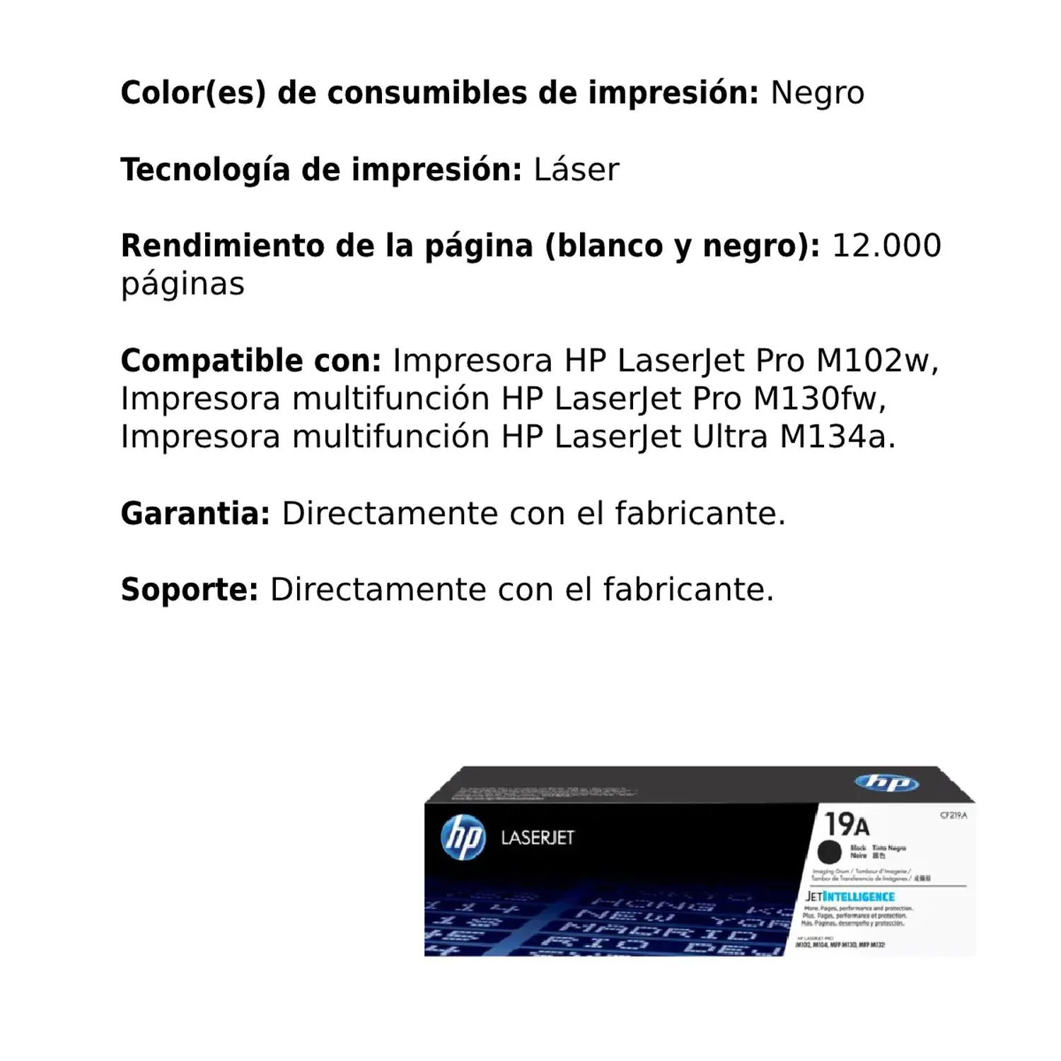 Tambor Original De Creacion De Imagen Hp 19A Negro, 12.000 Páginas