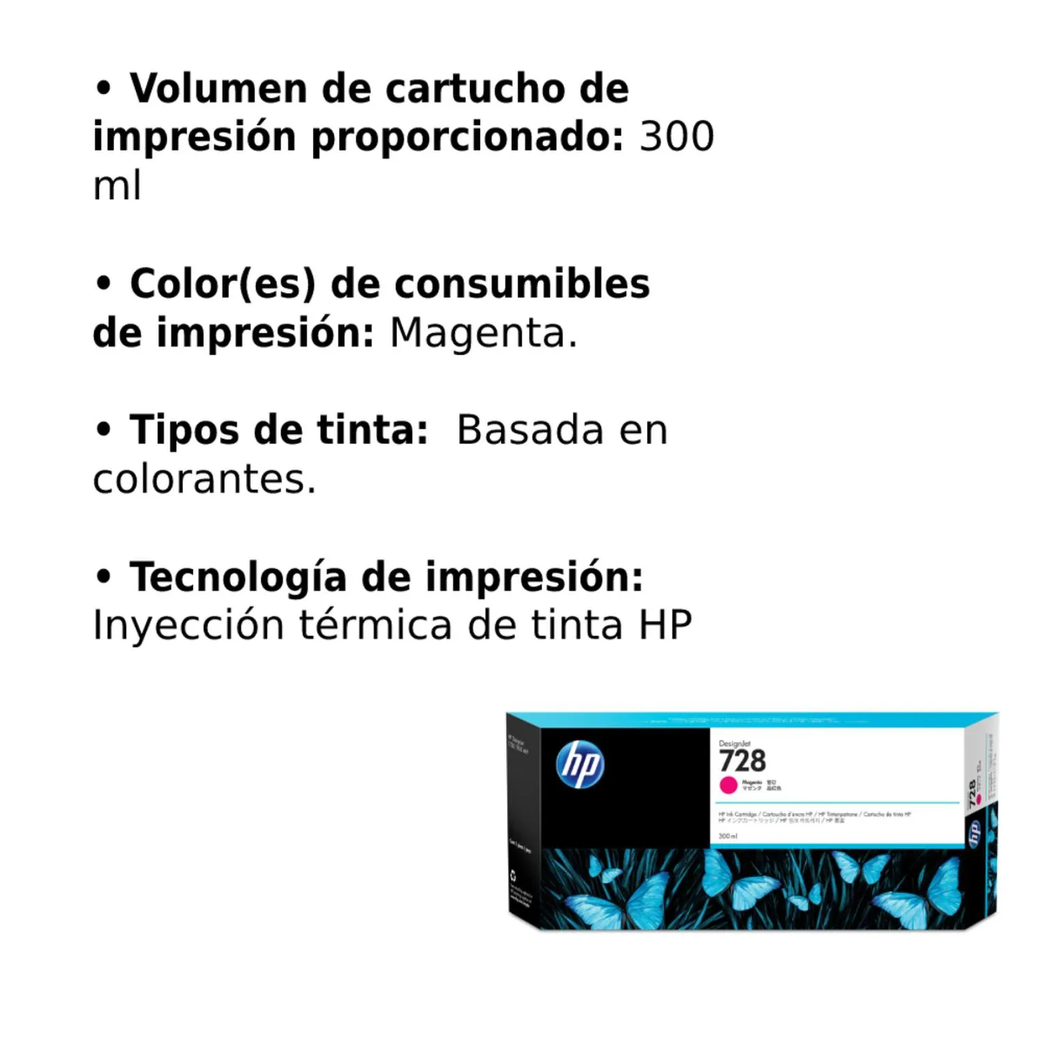 Cartucho Original De Tinta Hp 728 Magenta, 300ml