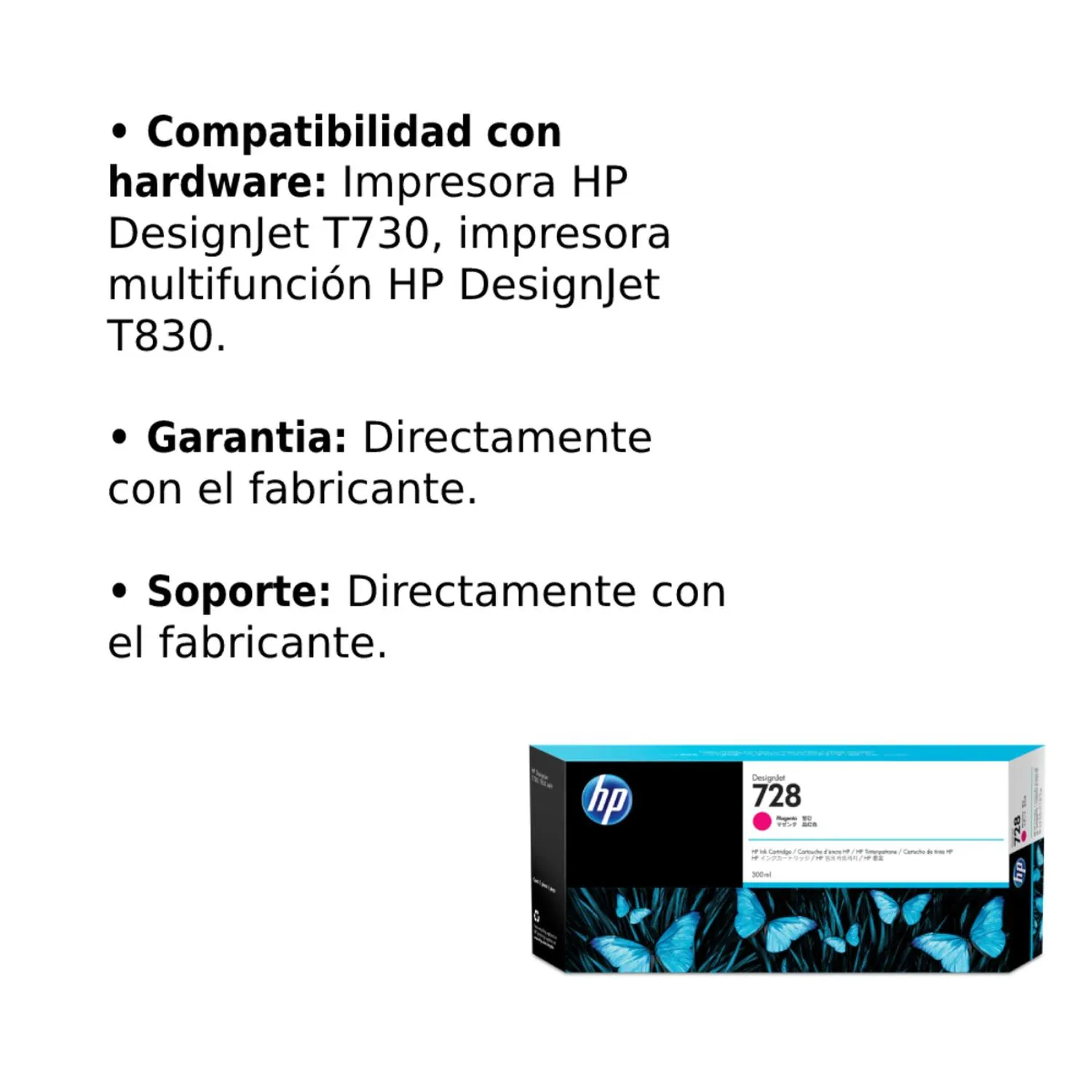 Cartucho Original De Tinta Hp 728 Magenta, 300ml