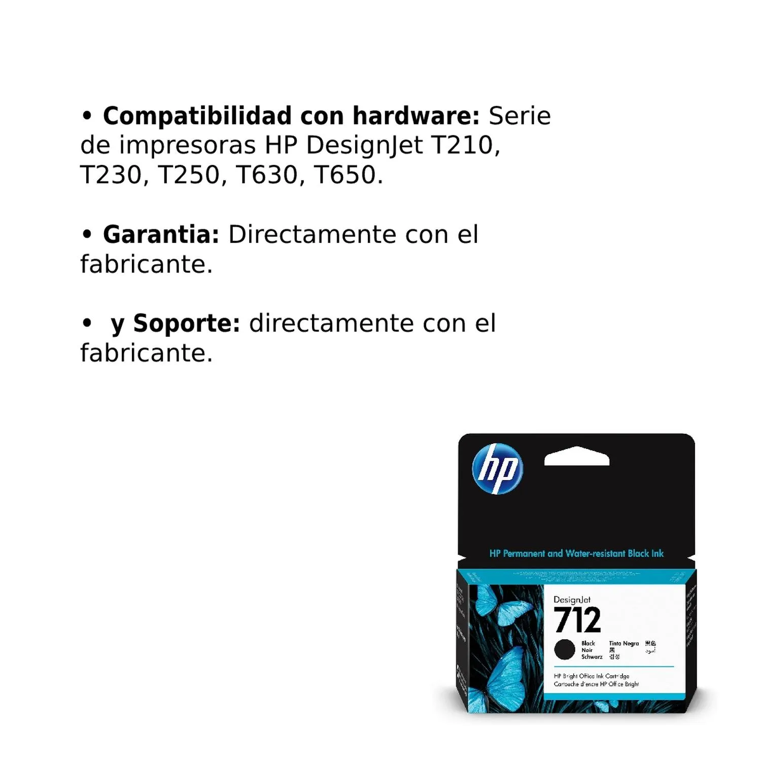 Cartucho Original De Tinta Hp 712 Negro, 38 ml