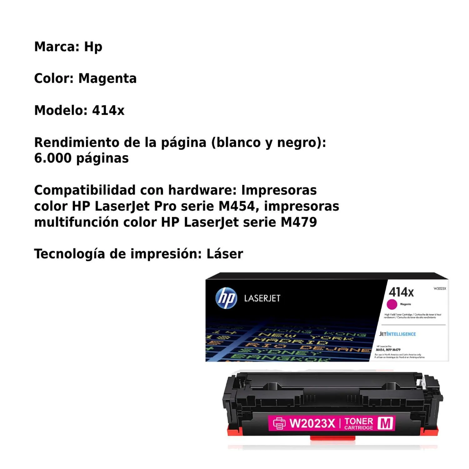 Cartucho Original De Tóner Hp 414x Alto Rendimiento Magenta, 6.000 Páginas