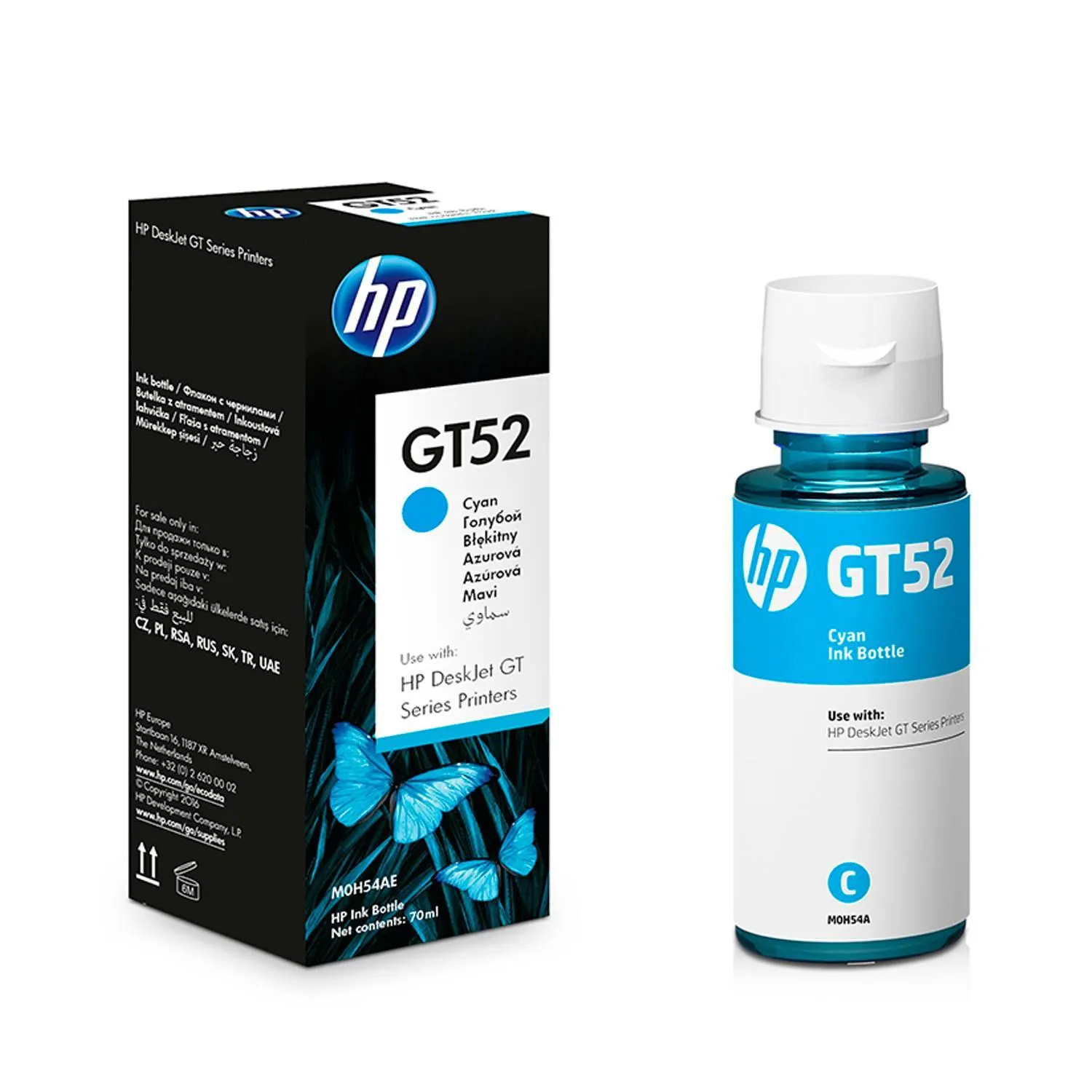 Botella Original De Tinta Hp Gt52 Cian, 4.000 Páginas, 70 ml