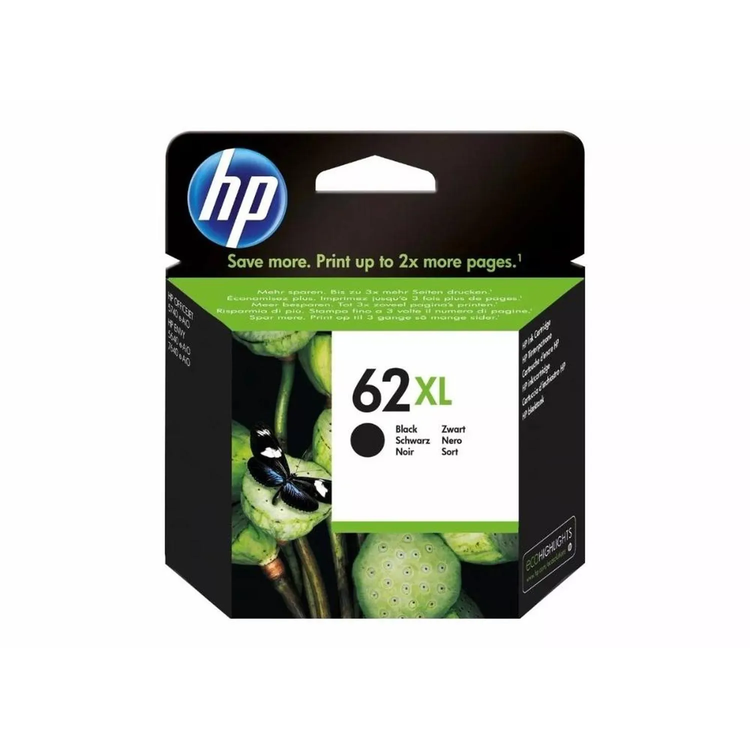 Cartucho Original De Tinta Hp 62xl Alto Rendimiento Negro, 600 Páginas, 12 ml