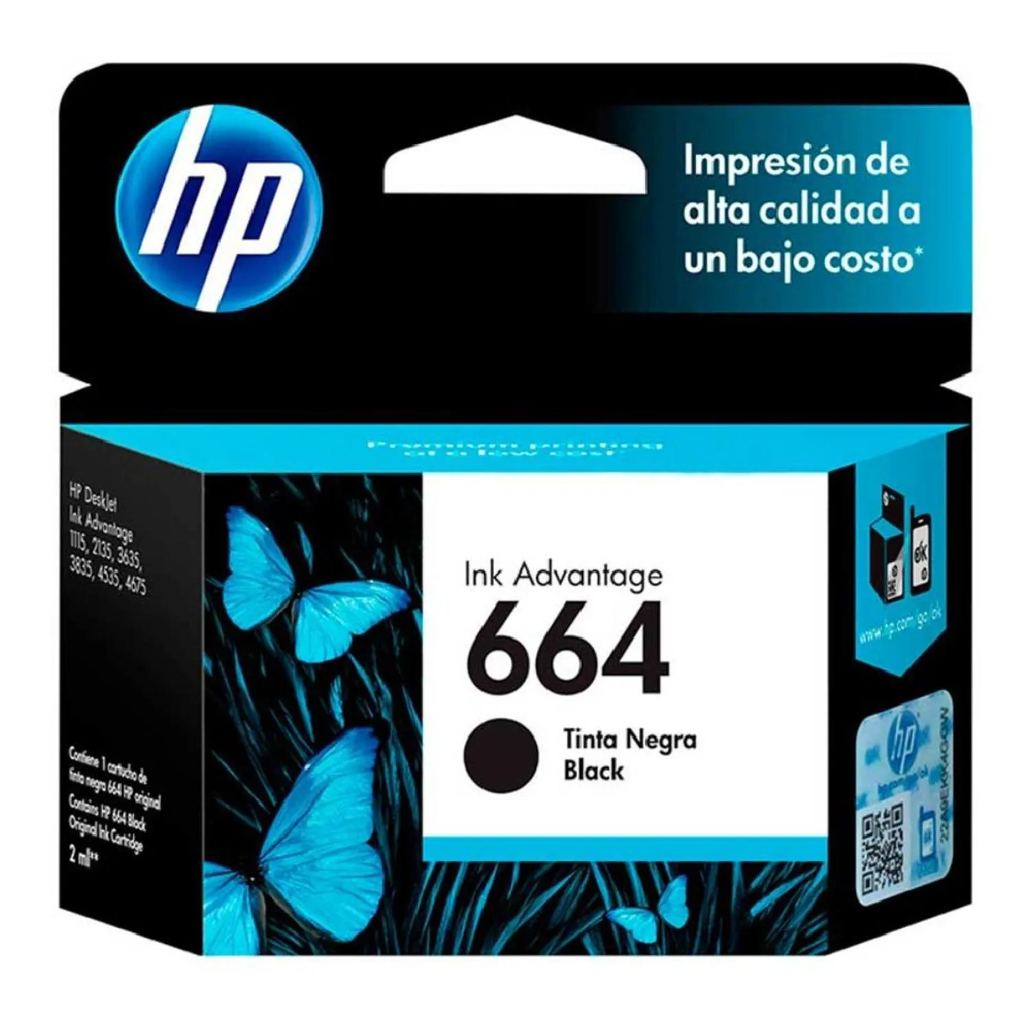 Cartucho Original De Tinta Hp 664 Negra, 120 Páginas, 2 ml