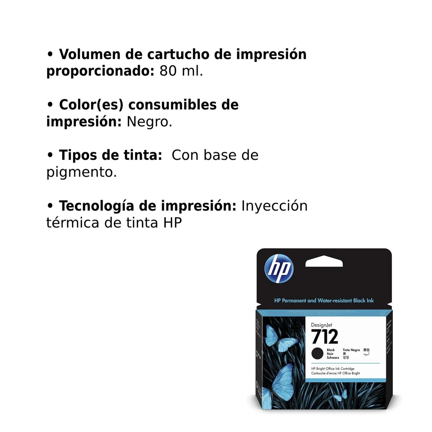 Cartucho Original De Tinta Hp 712 Negro, 80ml