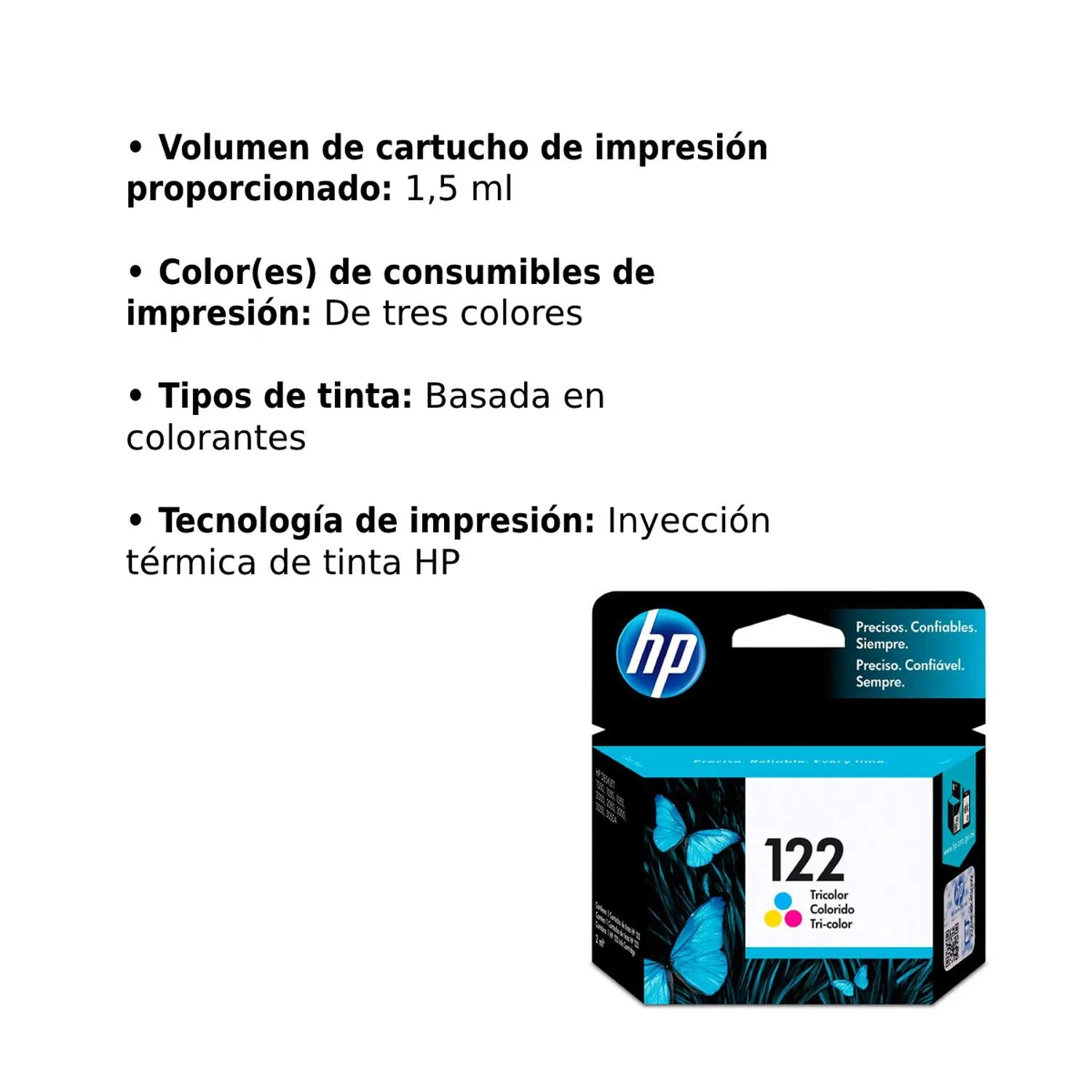 Cartucho Original De Tinta Hp 122 Tricolor, 100 Páginas, 1.5 ml