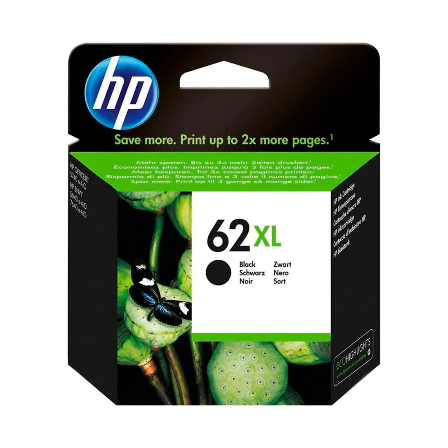 Cartucho Original De Tinta Hp 62xl Alto Rendimiento Negro, 600 Páginas, 12 ml