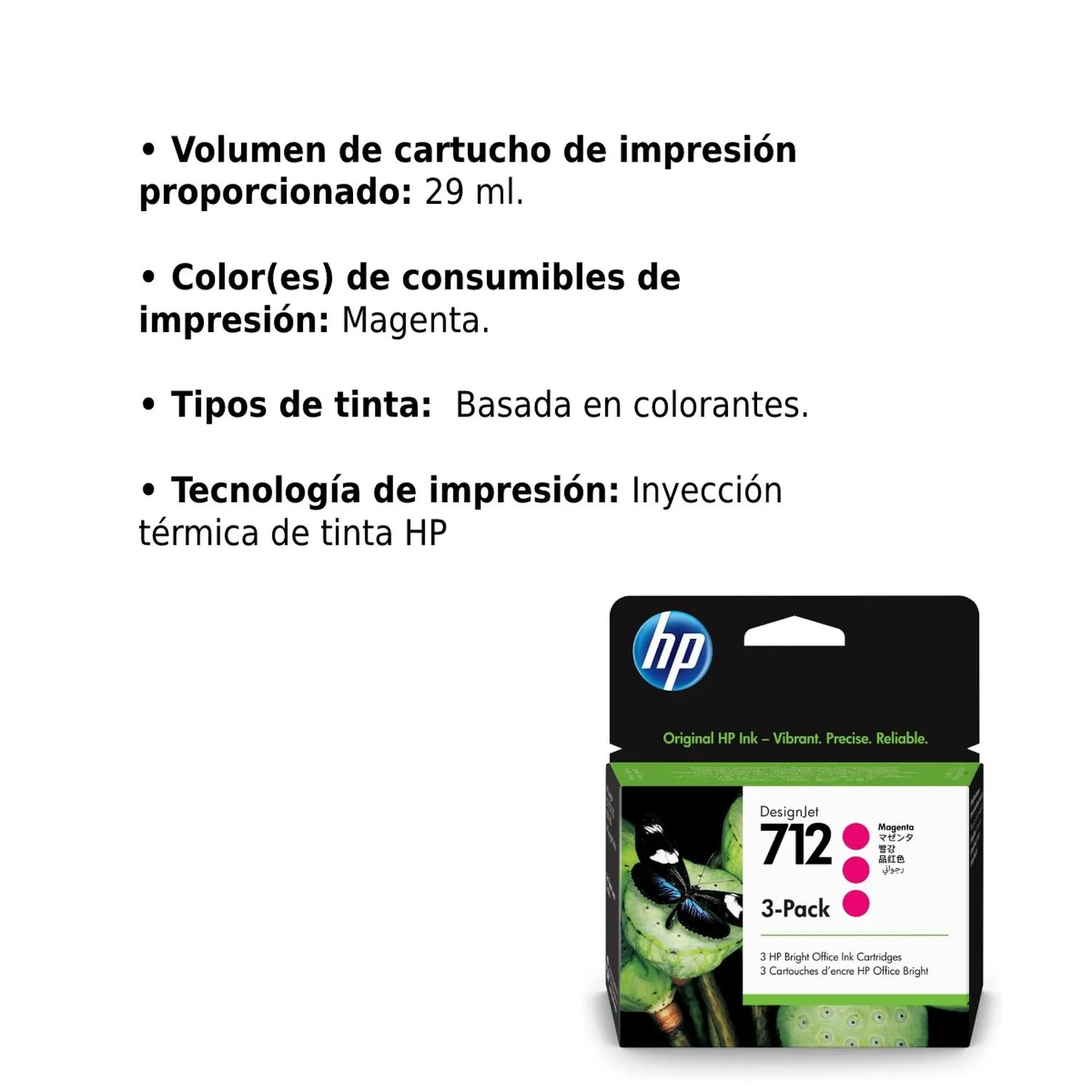 Cartucho Original De Tinta Hp 712 Magenta 3 Pack, 29ml