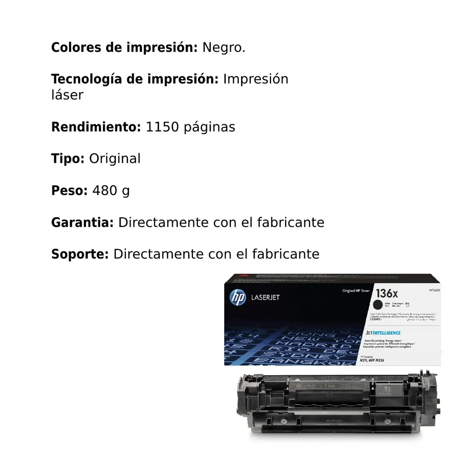 Cartucho Original De Tóner Hp 136X Alto Rendimiento Negro, 2.600 Páginas