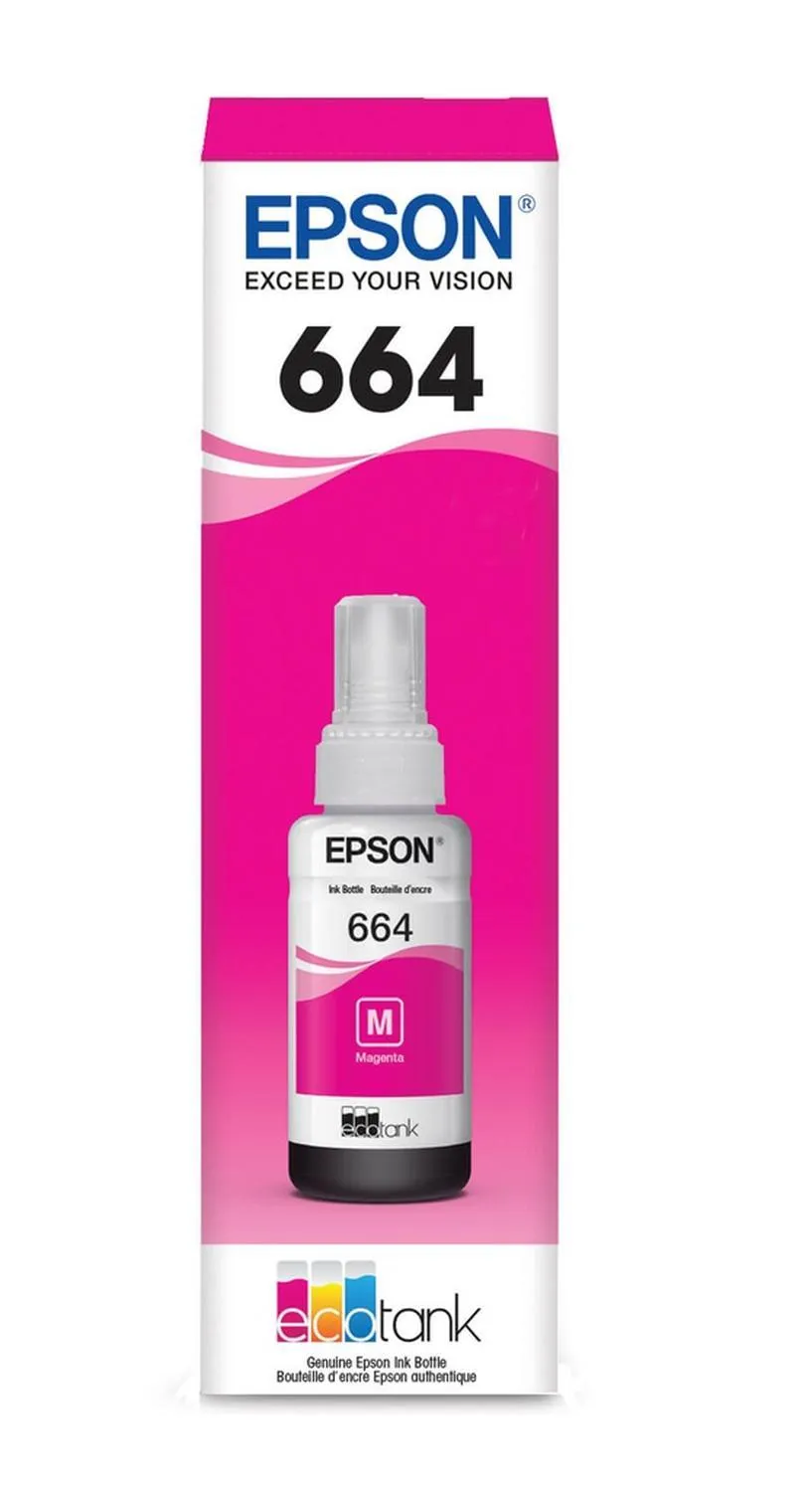 Botella Original De Tinta Epson 664 Magenta, 7.500 Páginas, 70 ml