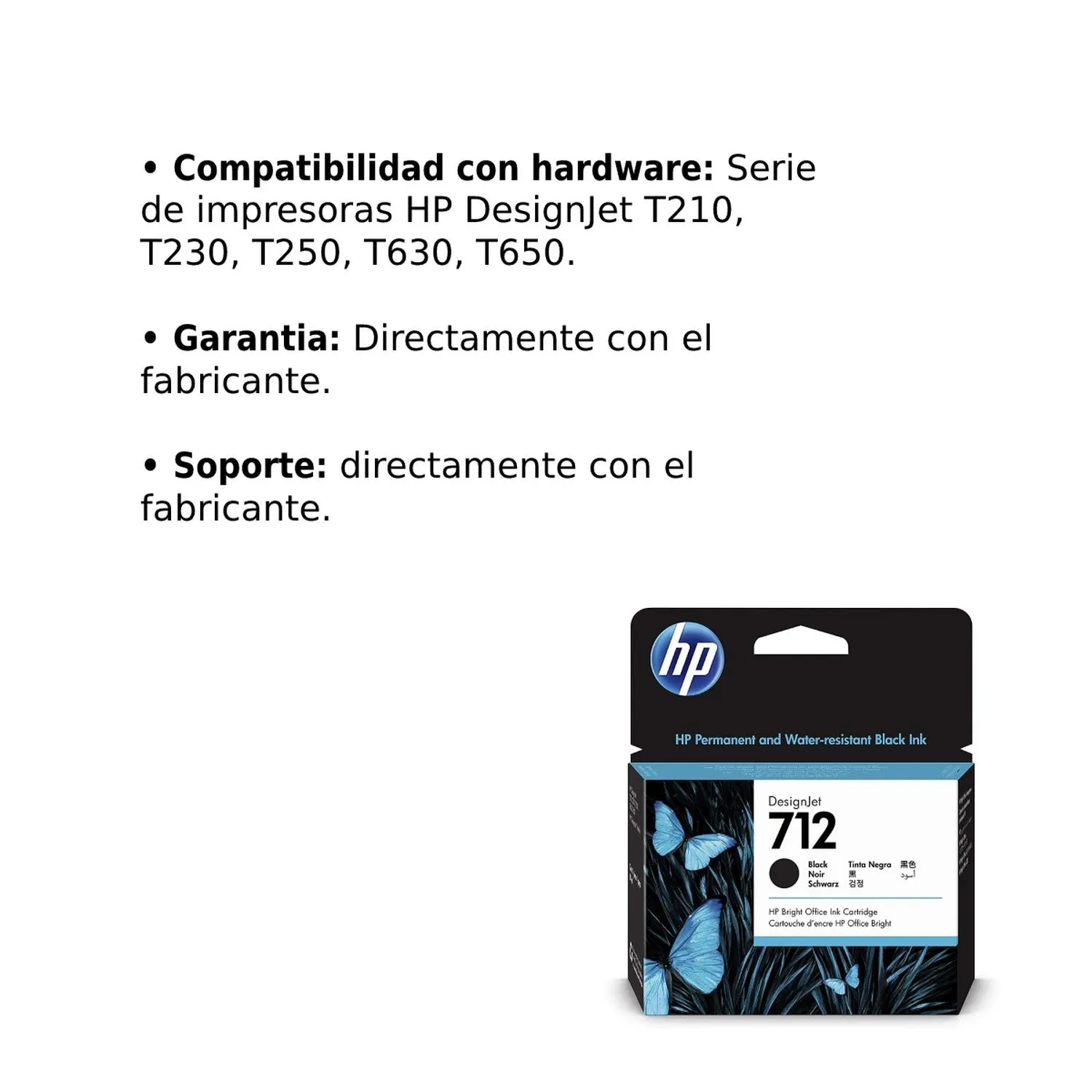 Cartucho Original De Tinta Hp 712 Negro, 80ml