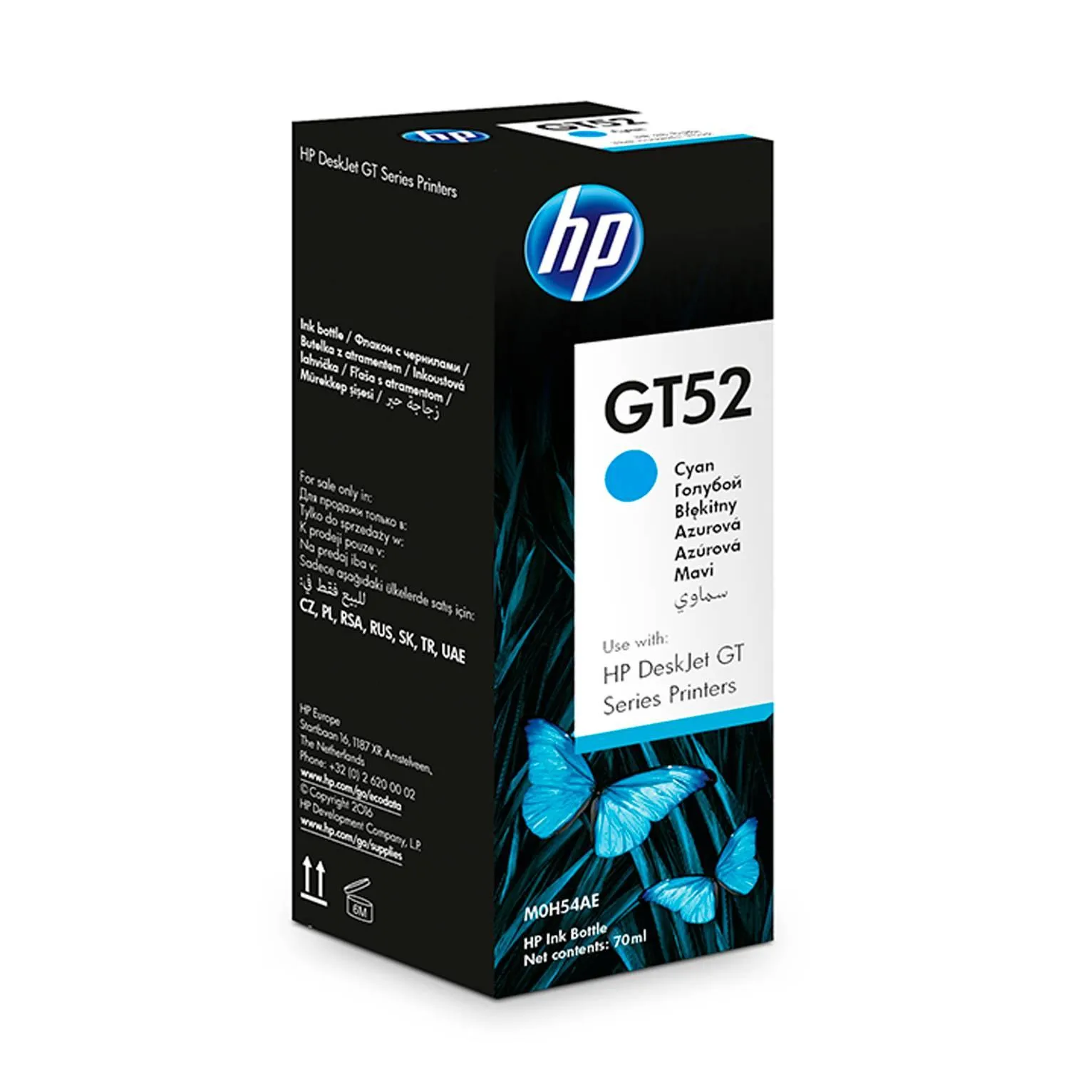 Botella Original De Tinta Hp Gt52 Cian, 4.000 Páginas, 70 ml