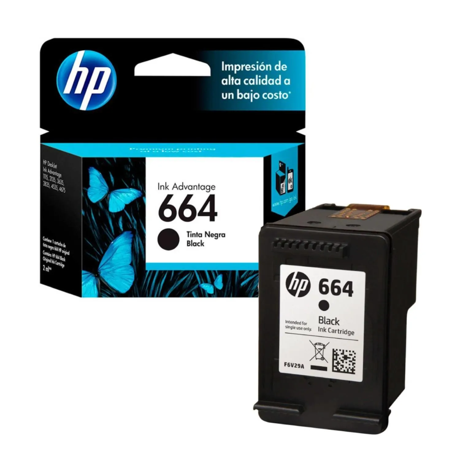 Cartucho Original De Tinta Hp 664 Negra, 120 Páginas, 2 ml