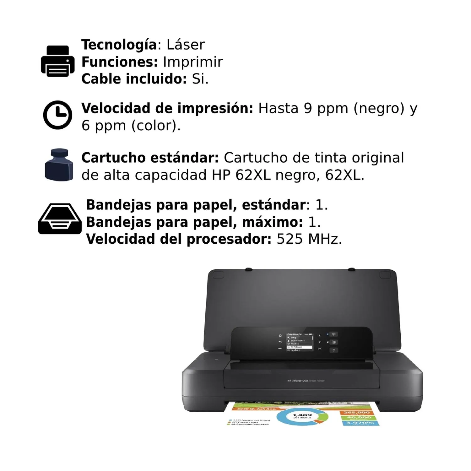 Impresora Portatil Hp Officejet Pro 200 Wifi Negra