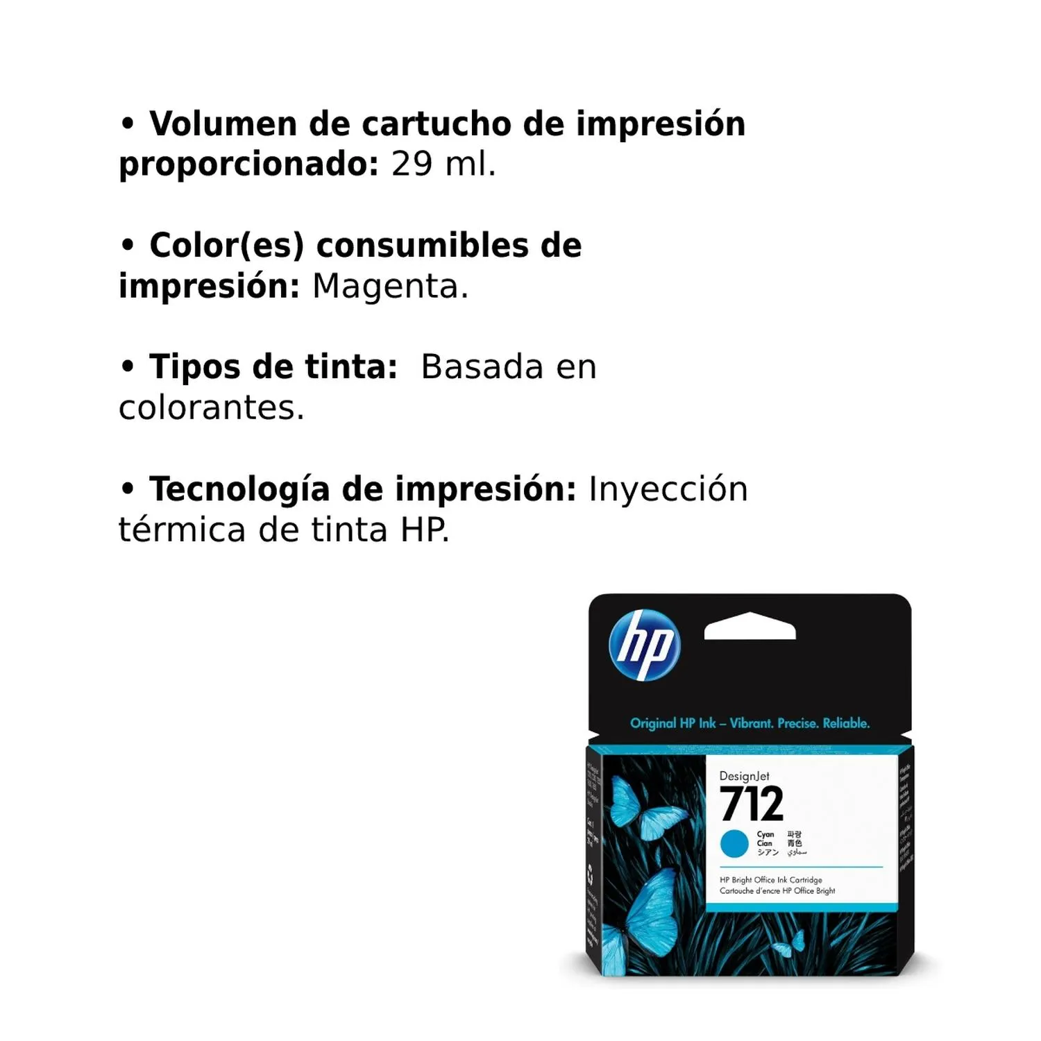 Cartucho Original De Tinta Hp 712 Cian, 29 ml