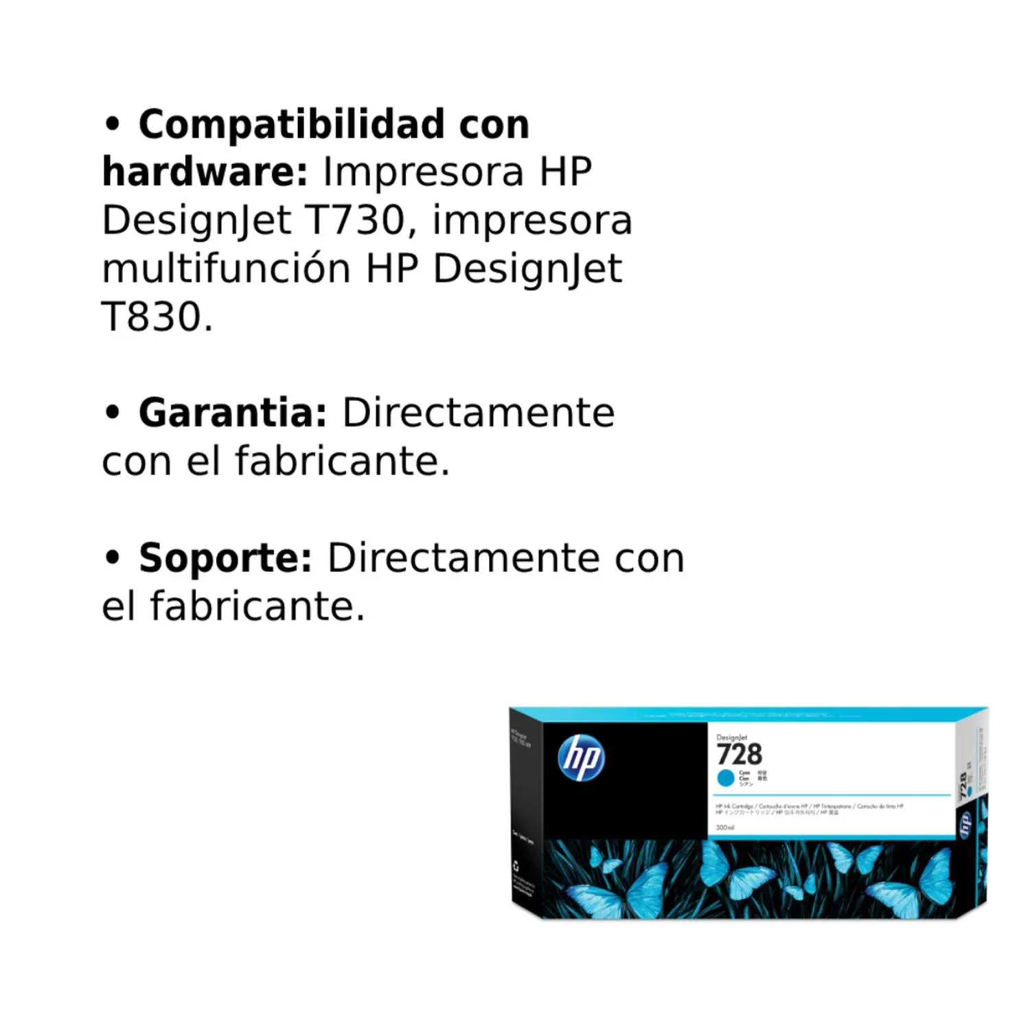 Cartucho Original De Tinta Hp 728 Cian, 300ml