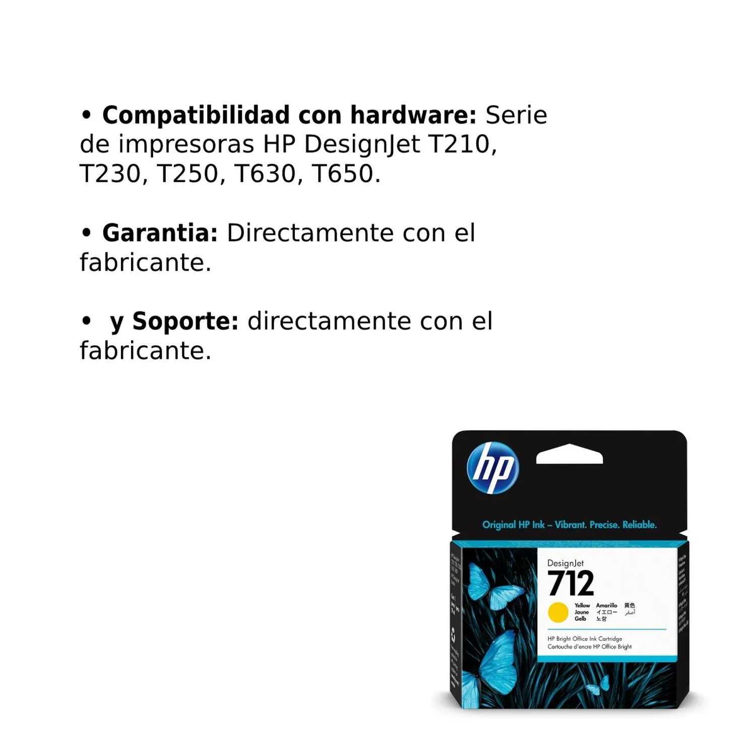 Cartucho Original De Tinta Hp 712 Amarillo, 29 ml