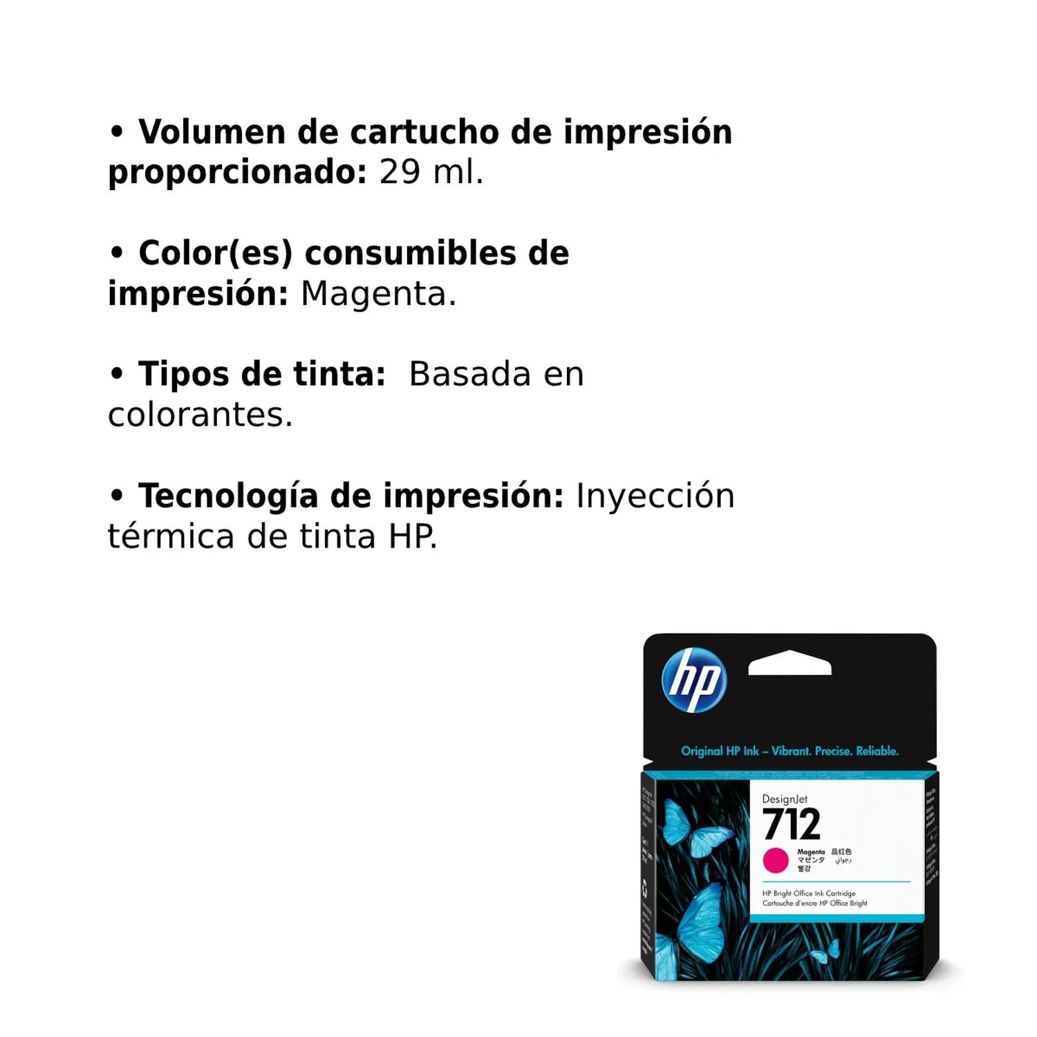 Cartucho Original De Tinta Hp 712 Magenta, 29 ml