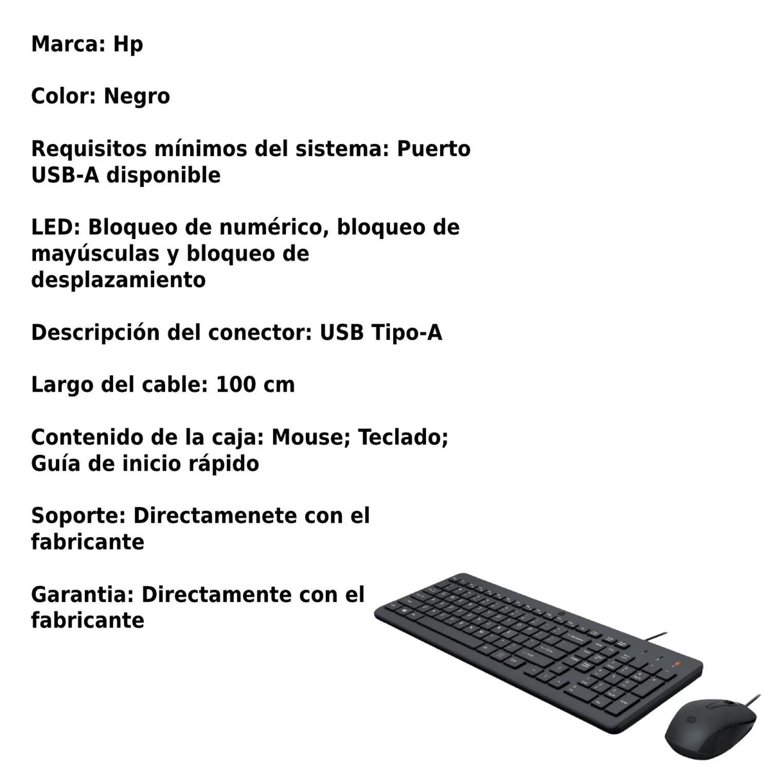 Combo Teclado y Mouse Alámbrico Hp 150 Negro