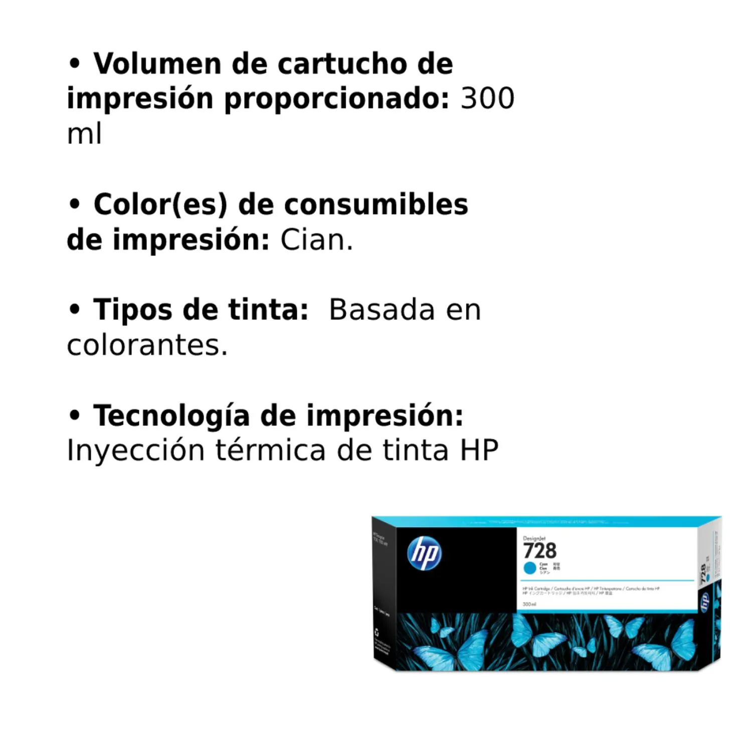 Cartucho Original De Tinta Hp 728 Cian, 300ml