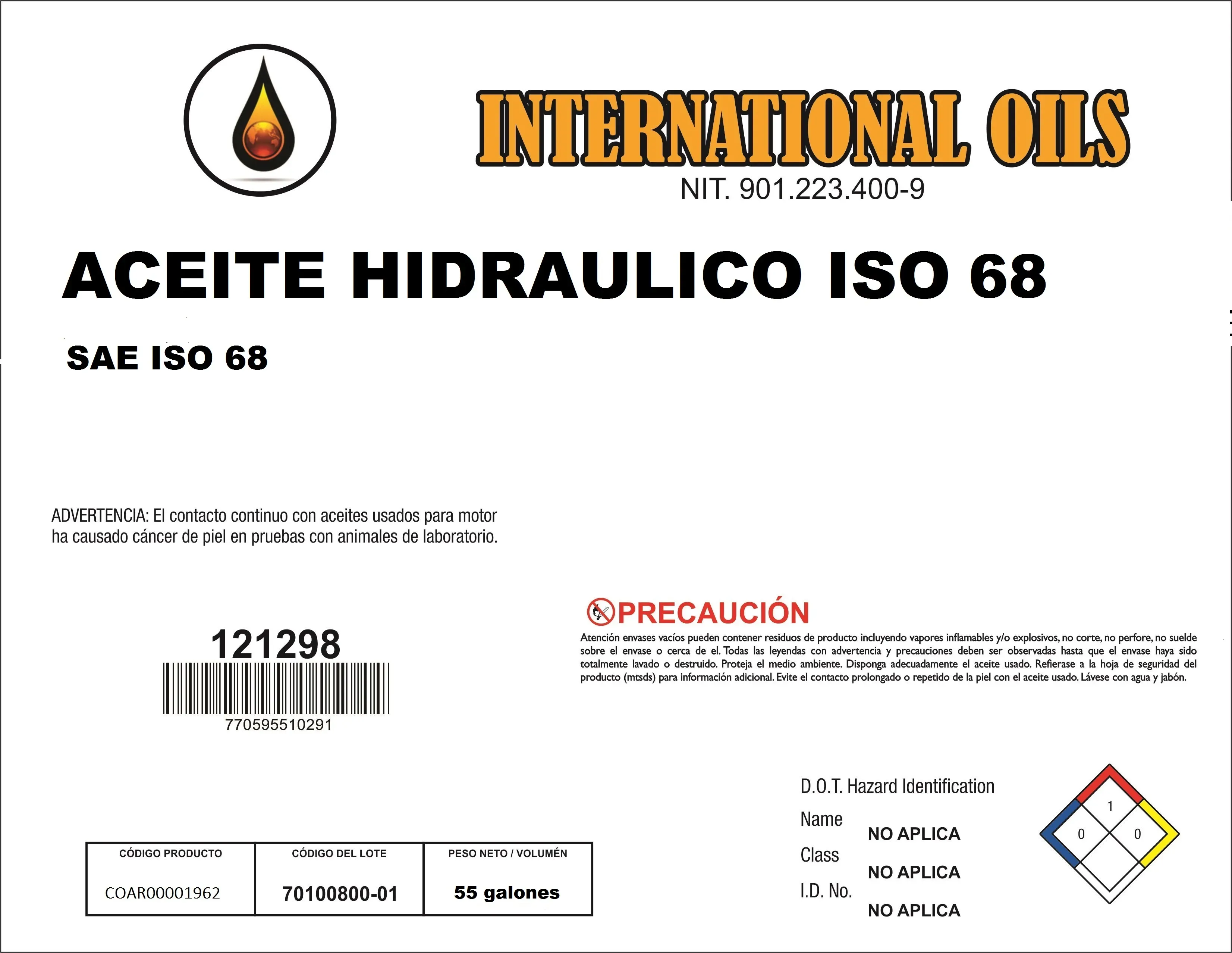 Lubricante Hidraulico ISO 68 5 Galones