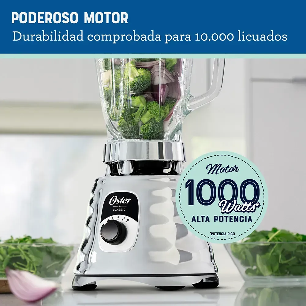  Licuadora Clásica  Oster con Control de Perilla de 3 Velocidades 1.25 Lt 1000 W Cromada blst4655