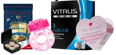 Kit Power Sex, Anillo Vibrador, Preservativo Vitalis Natural y Lubricante Multiorgasmo