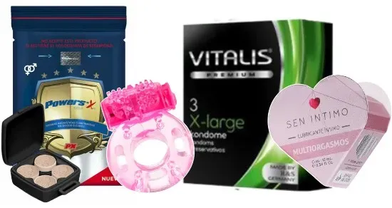 Kit Power Sex, Anillo Vibrador, Preservativo Vitalis X-large y Lubricante Multiorgasmo