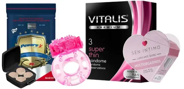 Kit Power Sex, Anillo Vibrador, Preservativo Vitalis Super Thin y Lubricante Multiorgasmo