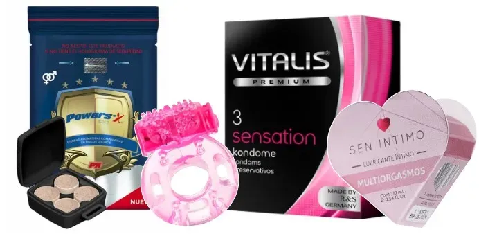 Kit Power Sex, Anillo Vibrador, Preservativo Vitalis Sensation y Lubricante Multiorgasmo