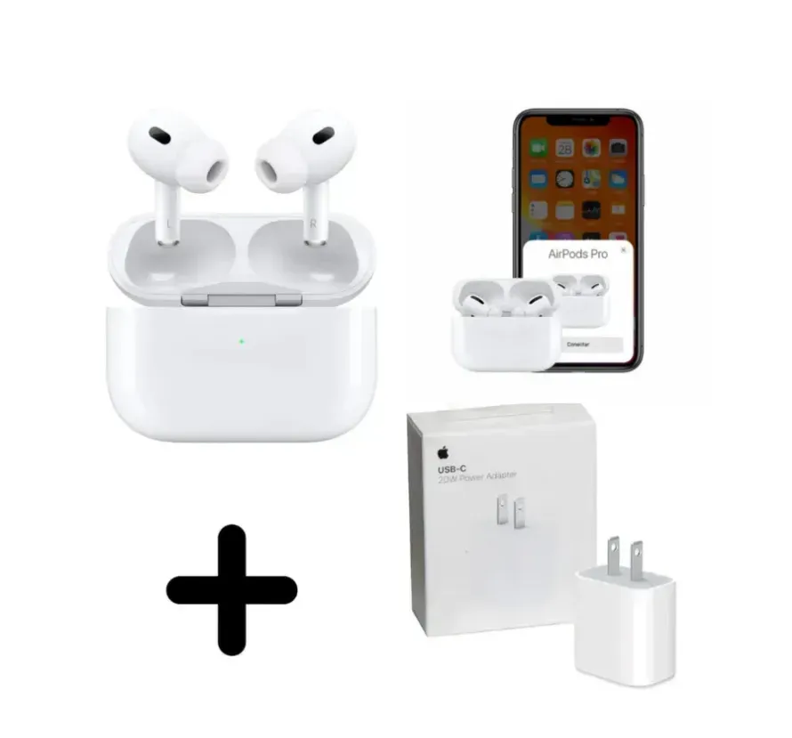 Airpods Pro 2 Audifonos + Cargador Adaptador Iphone Carga Rapida 20w