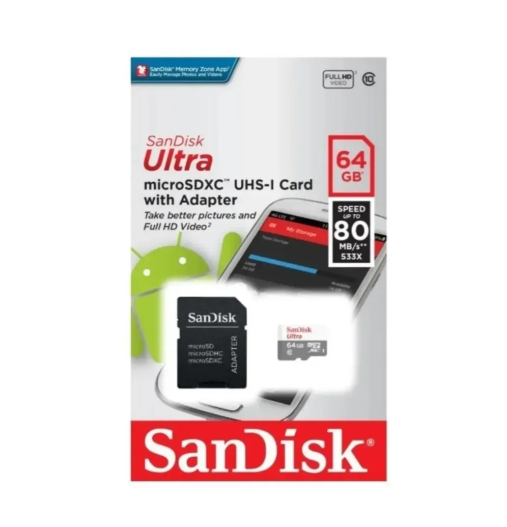 Tarjeta de Memoria Micro SD SanDisk 64GB Ultra Con Adaptador