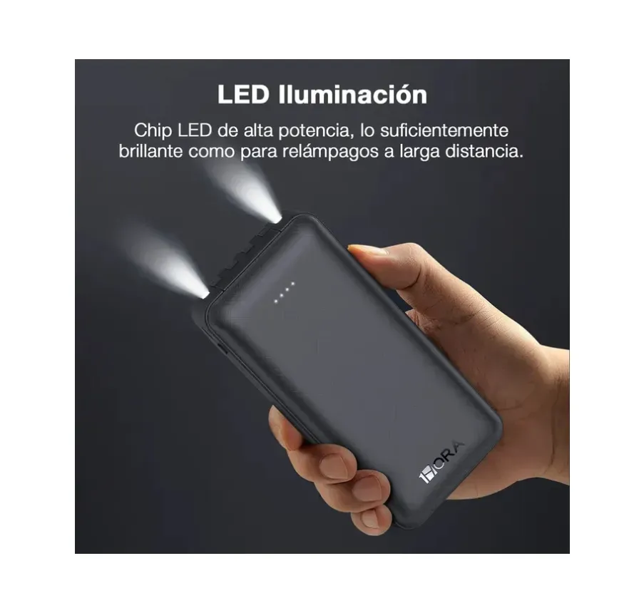 Power Bank 1hora Con Multicables Tipo C V8 Lightning De 20.000mah