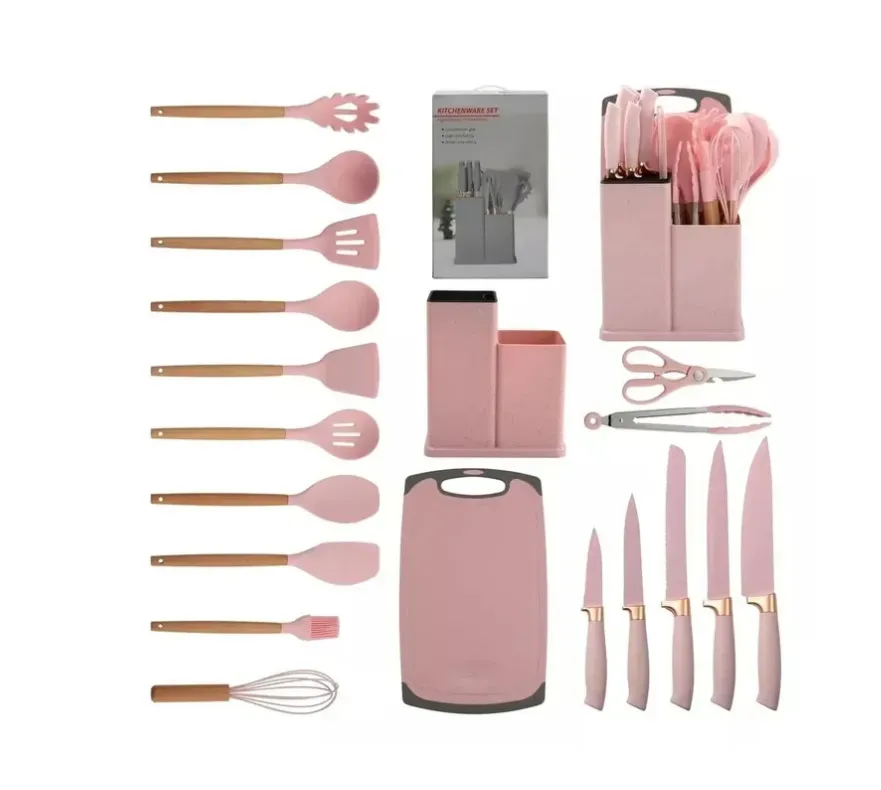 Set X 19 Utensilios De Cocina En Silicona + Set Juego Cuchillos