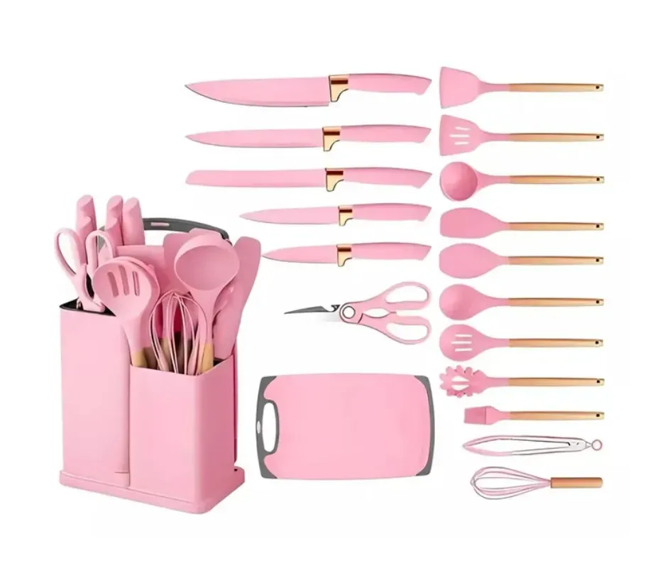 Set X 19 Utensilios De Cocina En Silicona + Set Juego Cuchillos