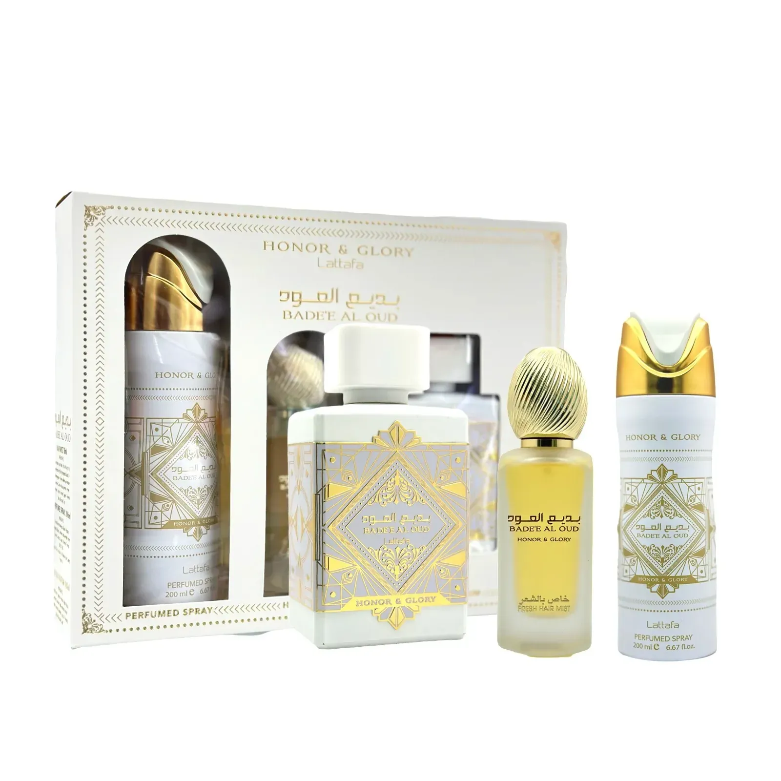 Perfume en Estuche Lattafa Honor & Glory EDP 3 Piezas Unisex Original