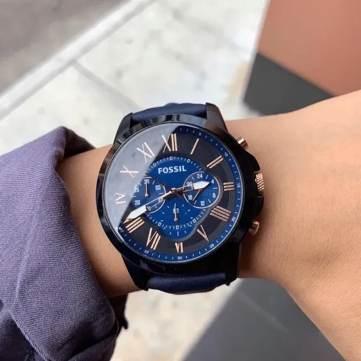 Fossil Grant Chronograph Navy Leather FS5061