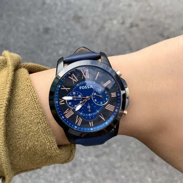 Fossil Grant Chronograph Navy Leather FS5061