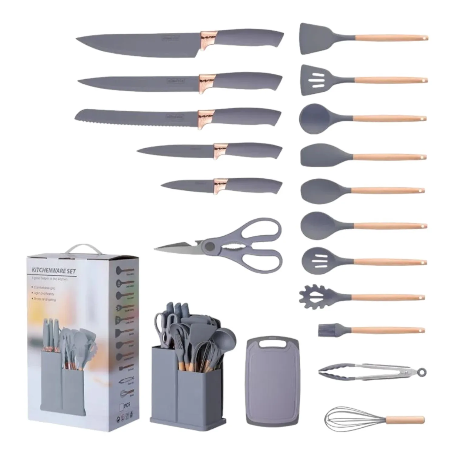 Set de Cuchillos y Utensilios de Cocina con Mango Cómodo