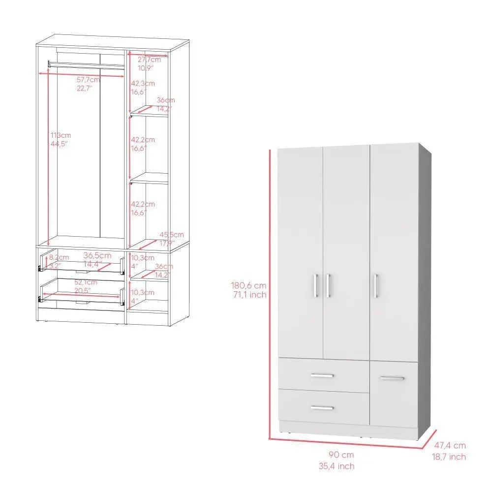 Closet Cebres, Blanco, Con Cuatro Puertas Y Dos Cajones