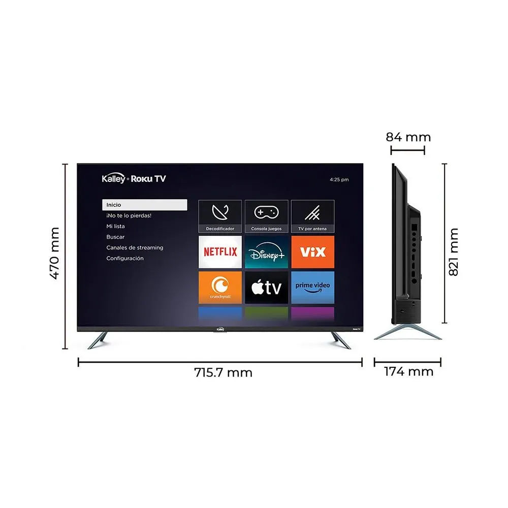 Televisor Kalley 32" Pulgadas Sistema Operativo Roku, HD Negro