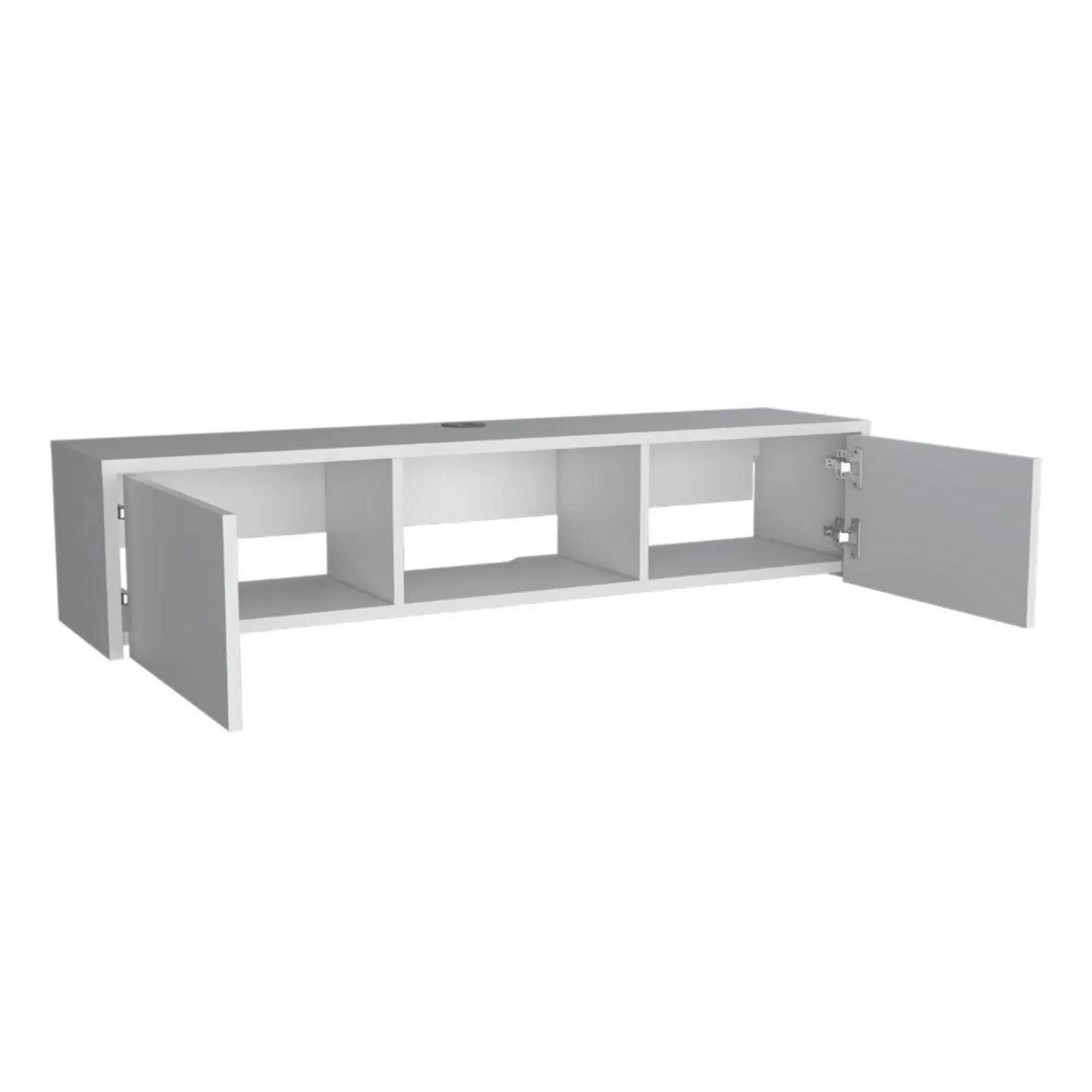 Mesa Para Tv Flotante Gleid, Blanco, Con Dos Puertas Abatibles